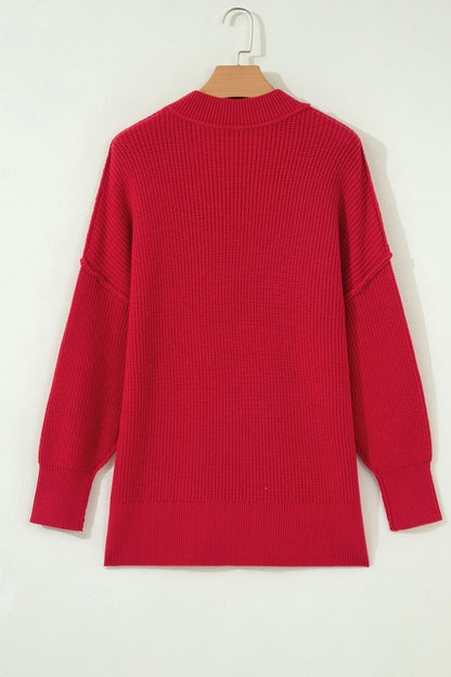 Red Dahlia Long Sleeve Ribbed Knit Stand Neck Regular Fit Pullover Sweater