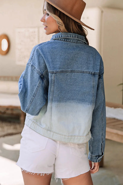 Sky Blue Contrast Washed Gradient Denim Jacket - Chic Meadow Boutique 