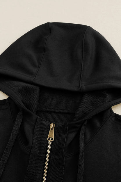 Black Raw Edge Exposed Seam Full Zip Hoodie - Chic Meadow Boutique 