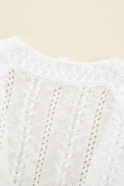 White Solid Open Knit Cardigan - Chic Meadow Boutique 