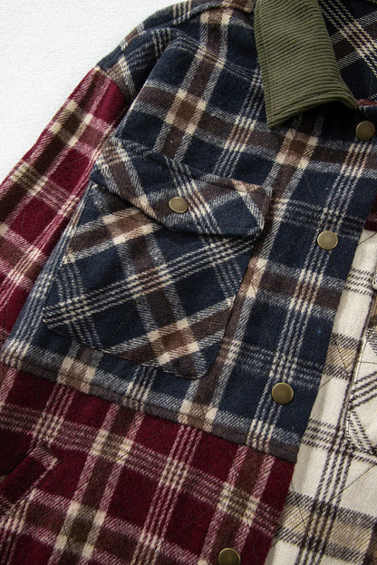 Red Mixed Plaid Patchwork Retro Shacket - Chic Meadow Boutique 