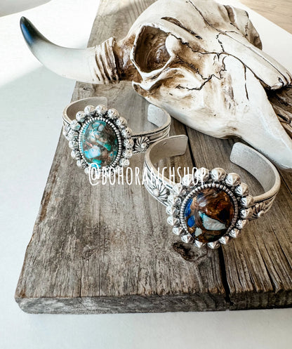 Western Compressed Gemstone Stone Cuff Bracelet - Chic Meadow Boutique 