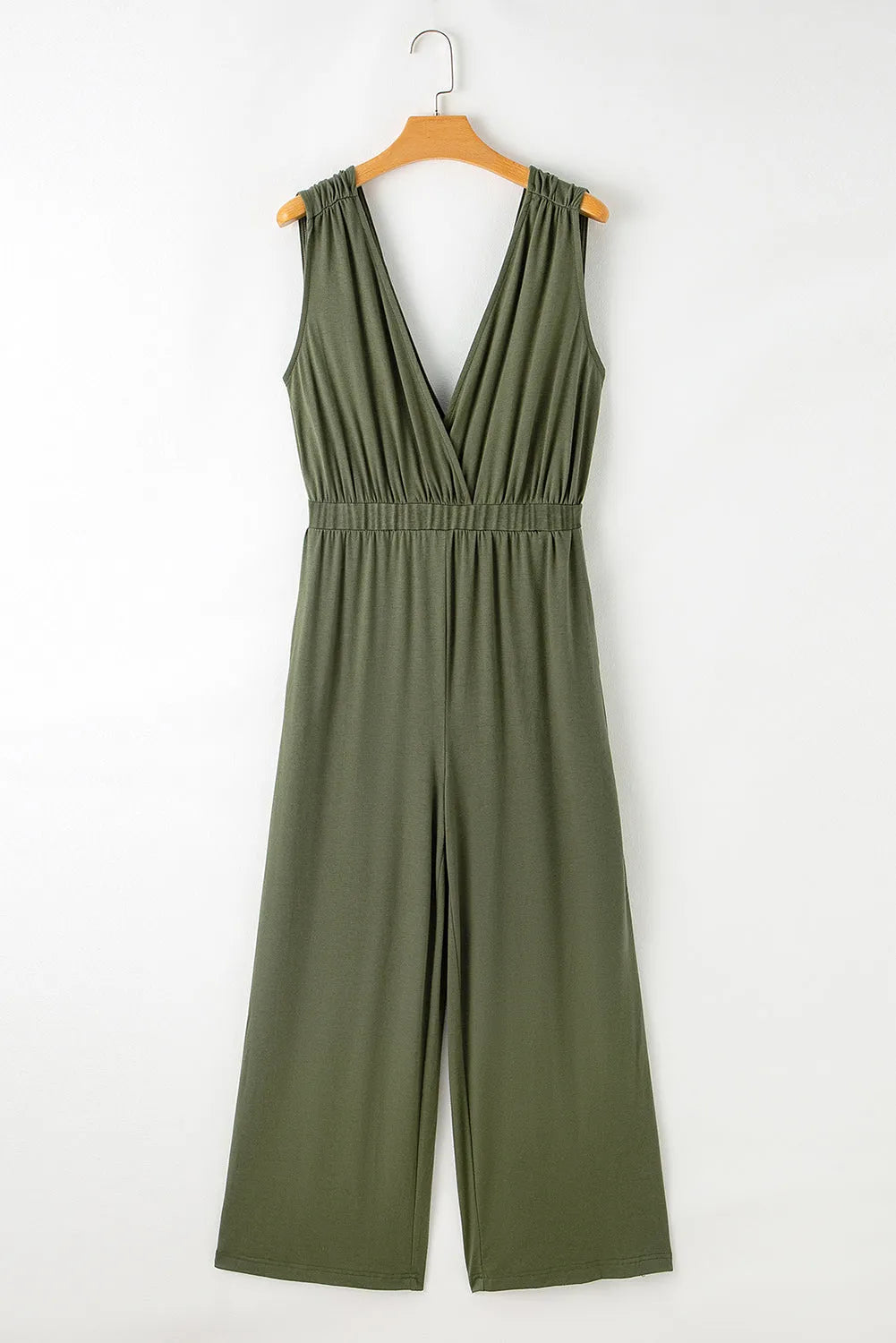 Bottoms/Jumpsuits & Rompers Jungle Green Deep V Pleated Crisscross Wide Leg Backless Jumpsuit