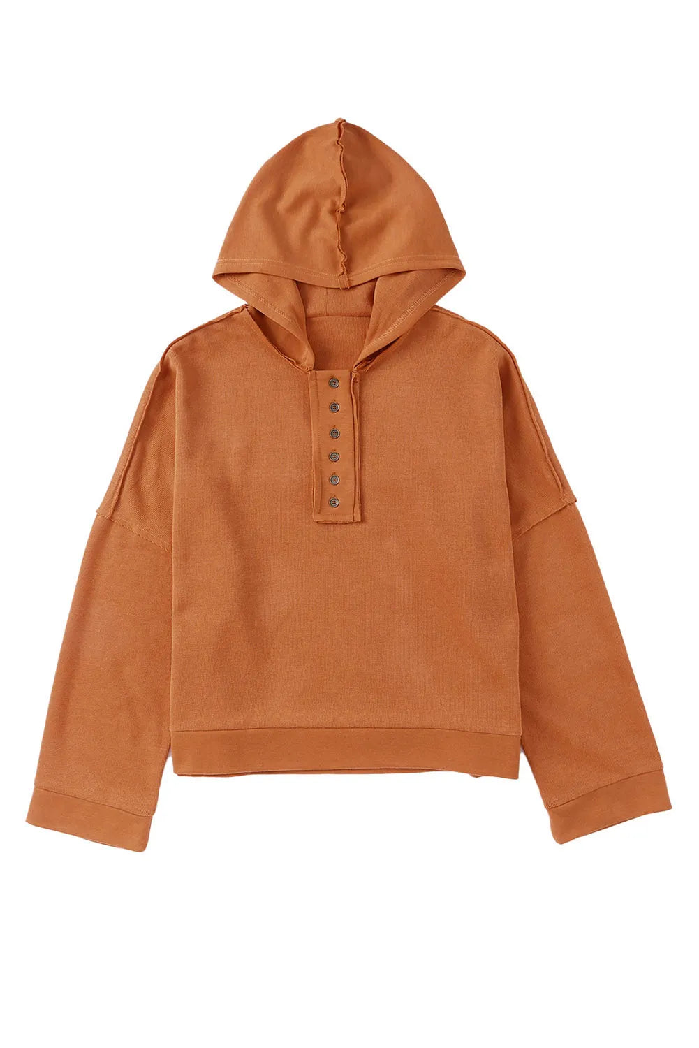 Orange Casual Button Solid Patchwork Trim Hoodie - Chic Meadow Boutique 