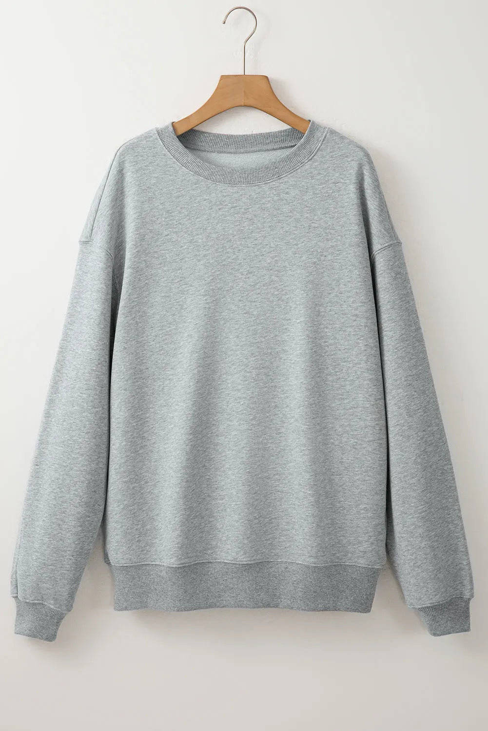 Light Grey Solid Fleece Lined Crew Neck Casual Sweatshirt - Chic Meadow Boutique 