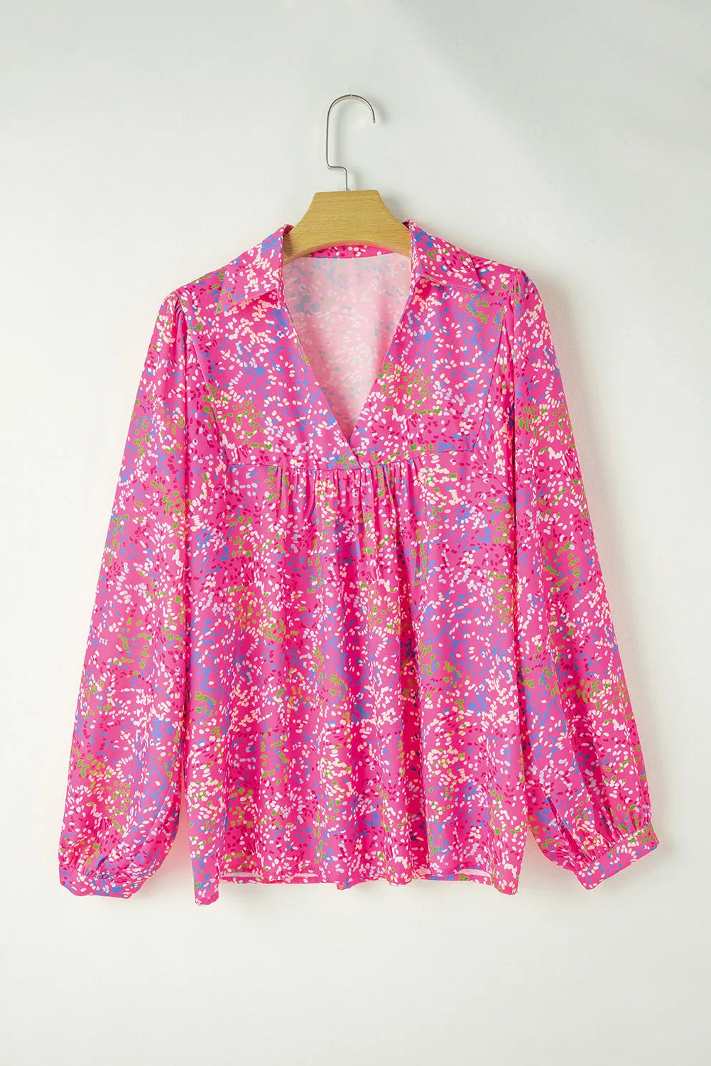 Bonbon Abstract Print Collared V Neck Babydoll Blouse - Chic Meadow Boutique 