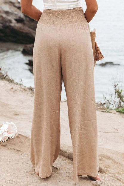 Bottoms/Pants & Culotte Khaki Smocked Wide Waistband High Waist Wide Leg Pants