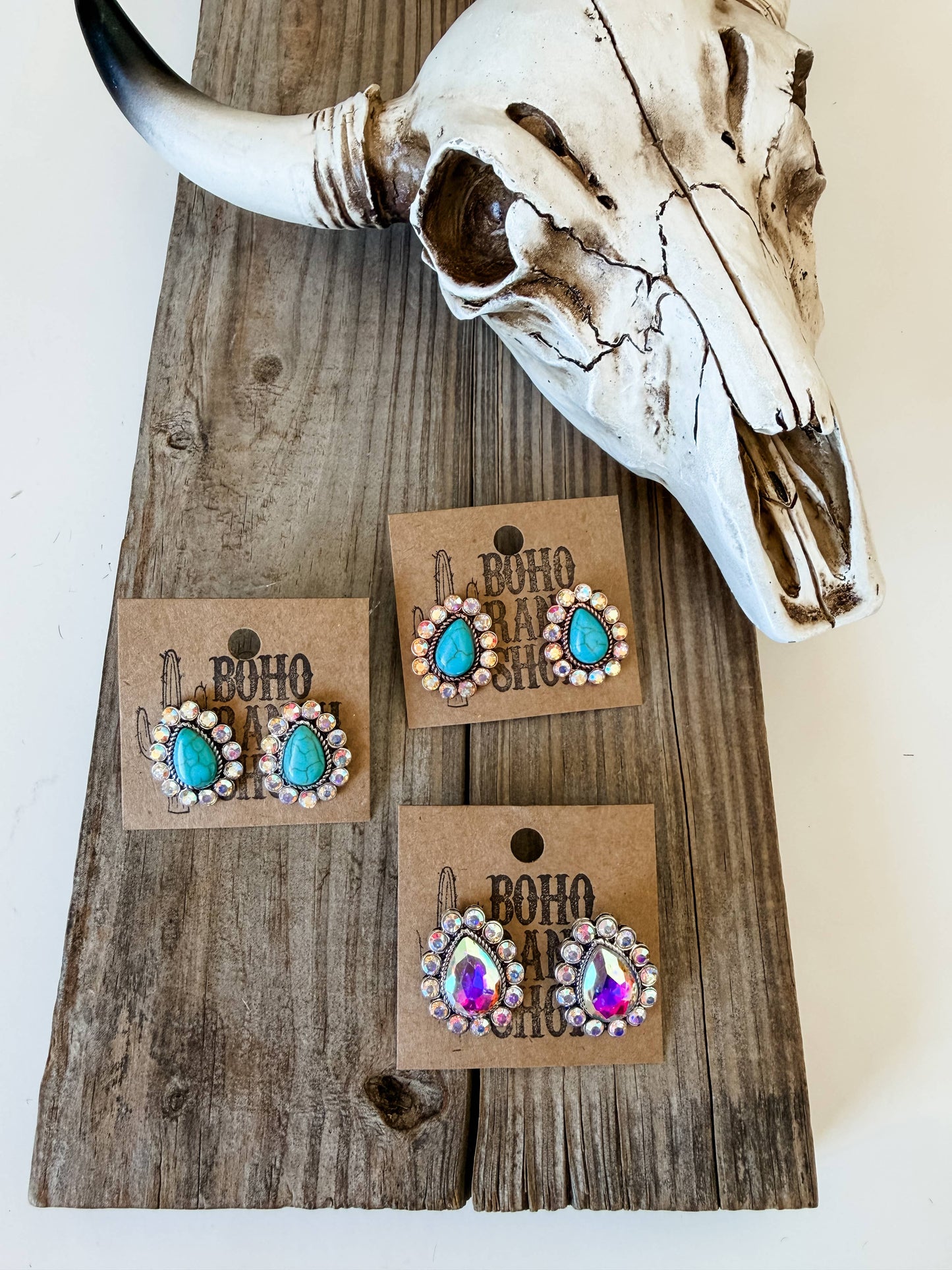 Western Turquoise Stone Teardrop Stud Earrings
