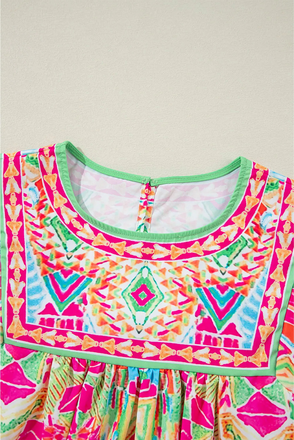 Orange Geometric Print Long Sleeve Keyhole Back Blouse - Chic Meadow Boutique 