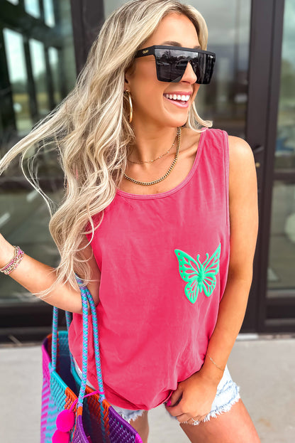 Sachet Pink Butterfly Graphic Casual Tank Top