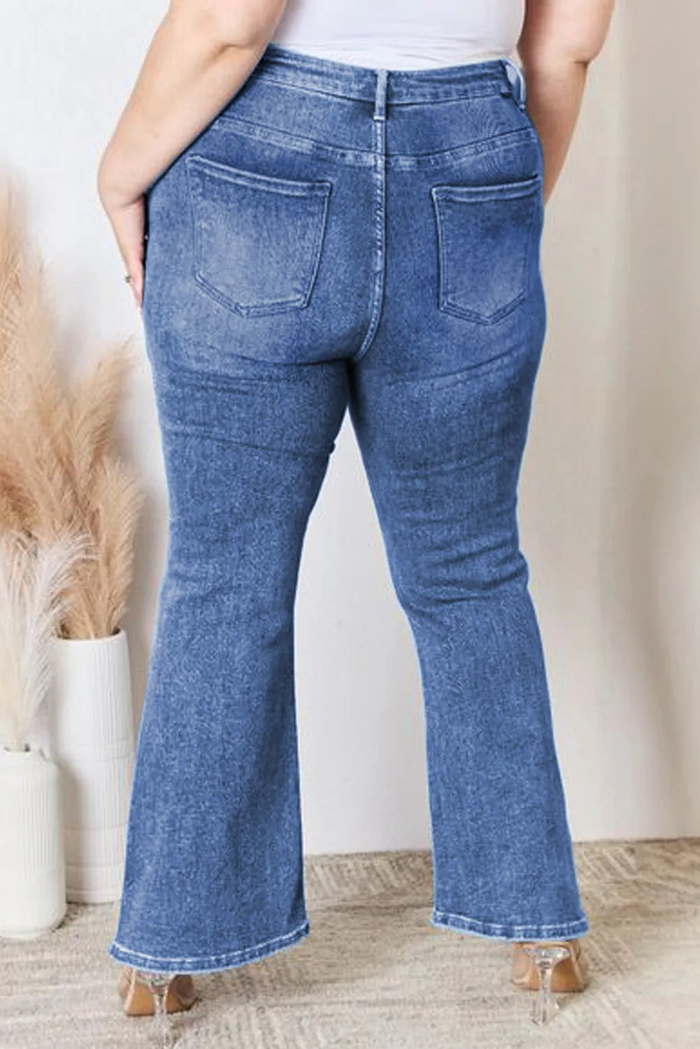 Blue Plus Size Exposed Seam High Waist Flare Jeans - Chic Meadow Boutique 