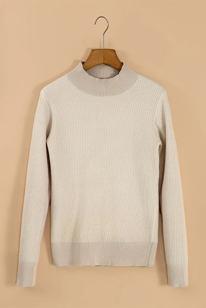 Apricot Thermal Lined Ribbed Knit Mock Neck Sweater - Chic Meadow Boutique 