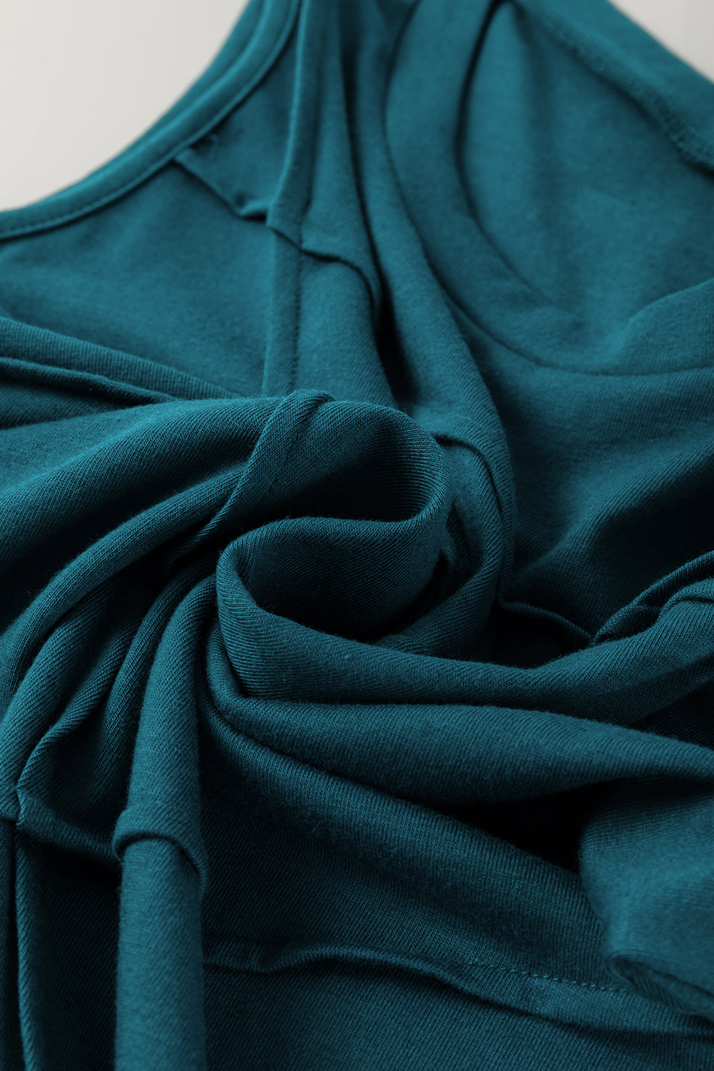 Blue Sapphire Solid Color Stitching Detail Round Neck Tank Top