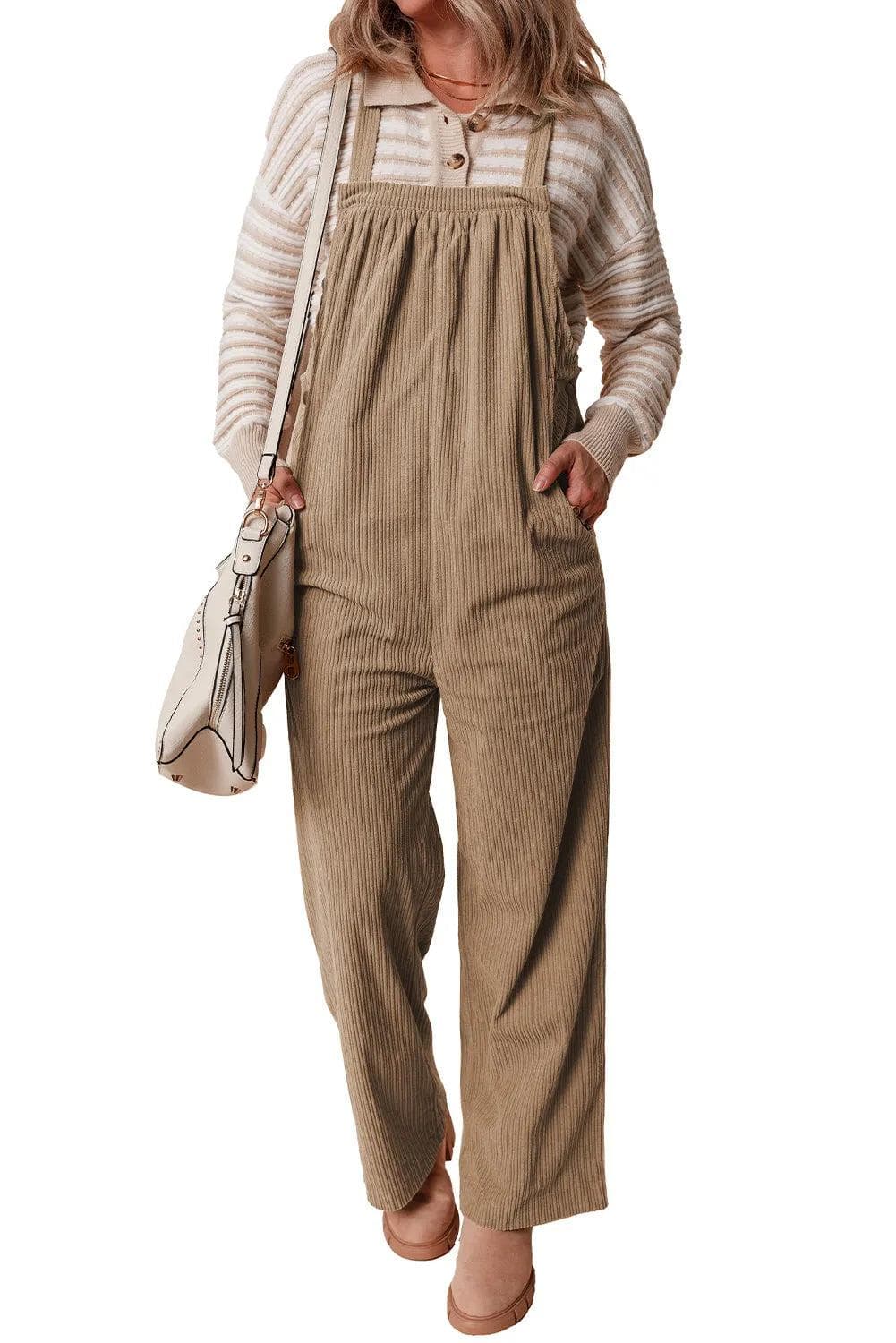 Bottoms/Jumpsuits & Rompers Gray Morn Solid Pocketed Loose Fit Corduroy Overall