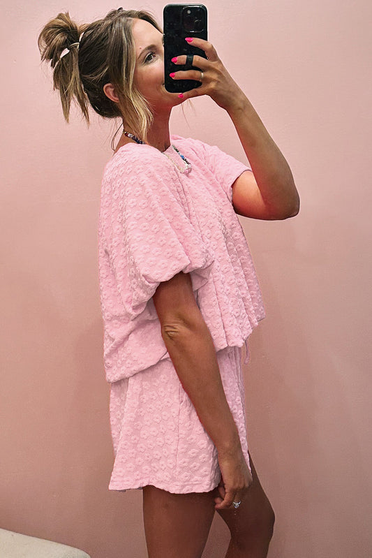 Coral Paradise Daisy Jacquard Textured Casual Short Set