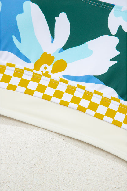 Green Floral Print Racerback Cutout High Waist 2pcs Bikini