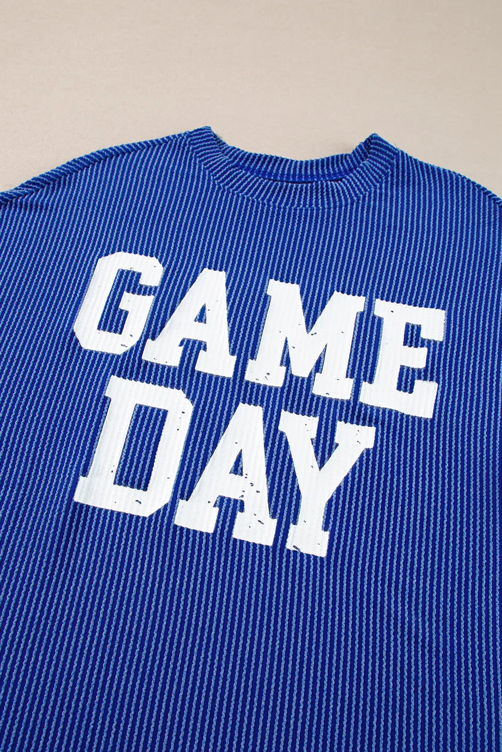 Bluing Corded GAME DAY Graphic Long Sleeve Crewneck Top - Chic Meadow Boutique 