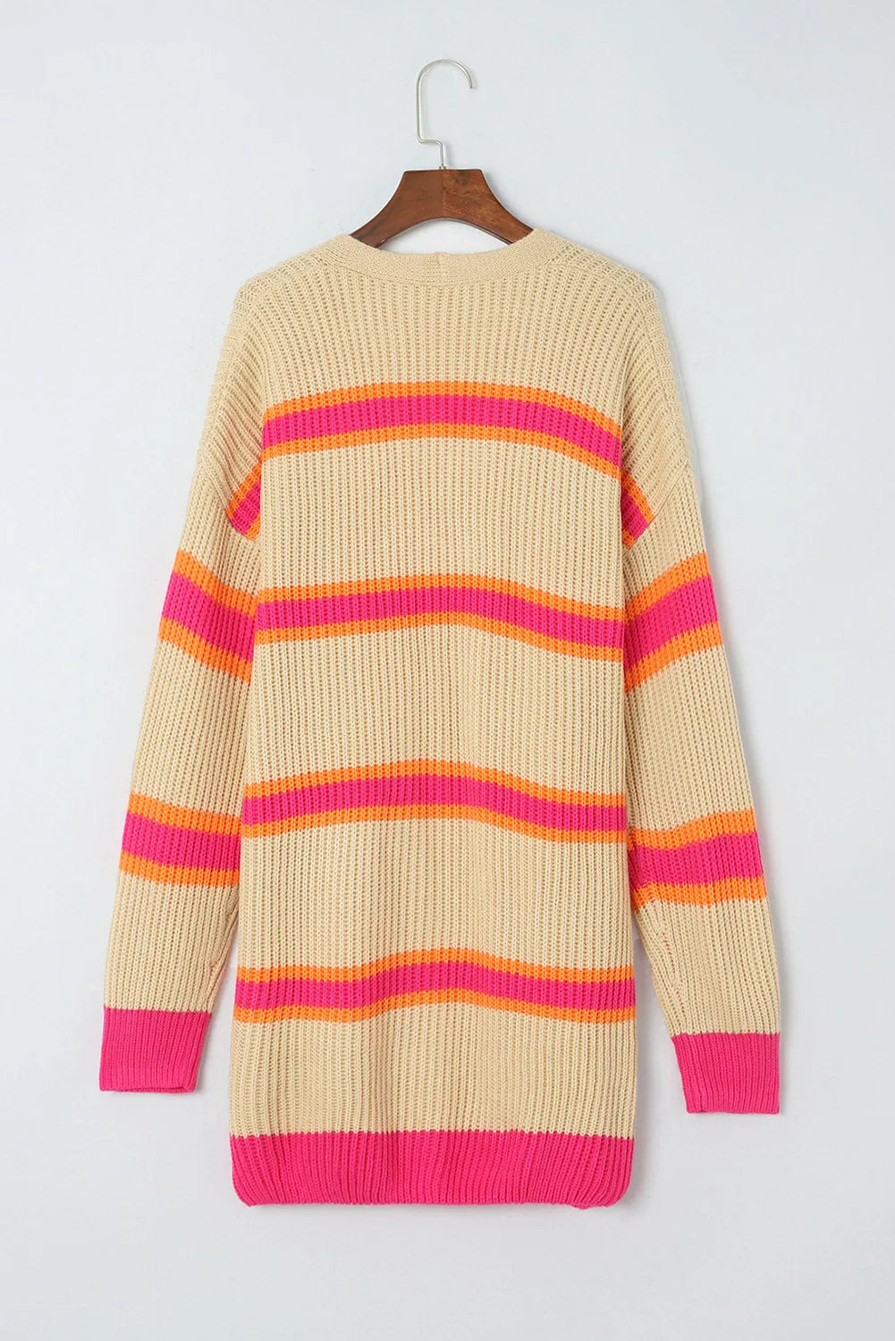 Stripe Printed Ribbed Long Knitted Cardigan - Chic Meadow Boutique 