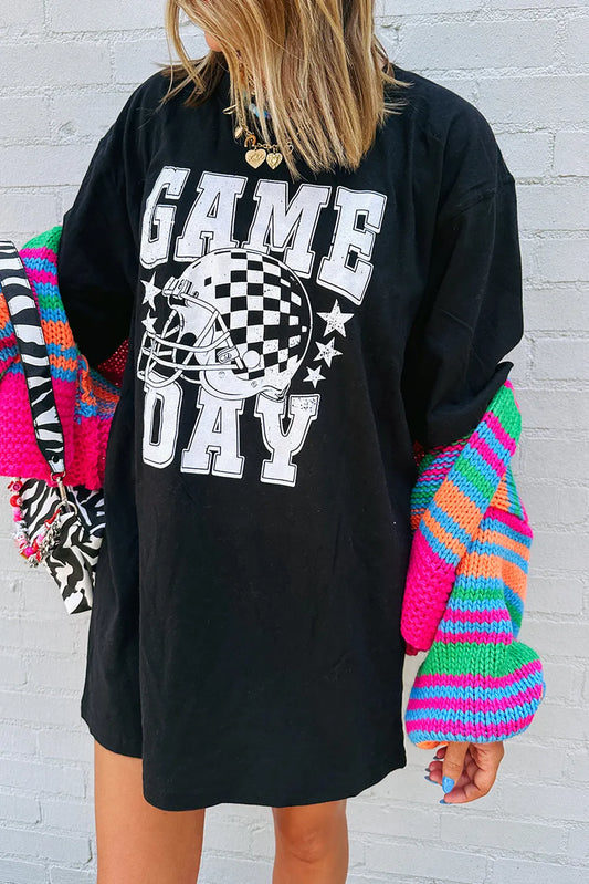 Black GAME DAY Checkerboard Rugby Football Helmet T Shirt - Chic Meadow Boutique 