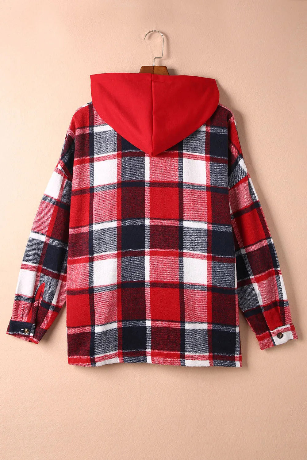 Fiery Red Hooded Plaid Button Front Shacket - Chic Meadow Boutique 