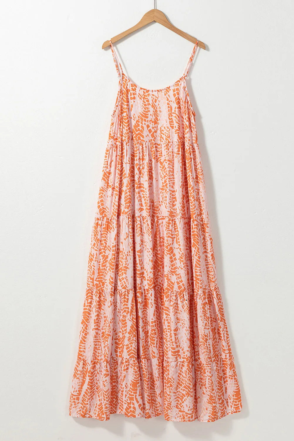 Orange Abstract Print Spaghetti Straps Backless Tiered Maxi Dress - Chic Meadow Boutique 