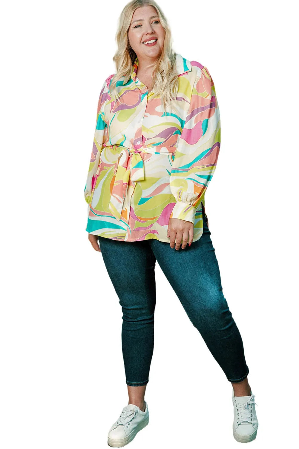 Yellow Plus Size Abstract Print Loose Tunic Shirt - Chic Meadow Boutique 