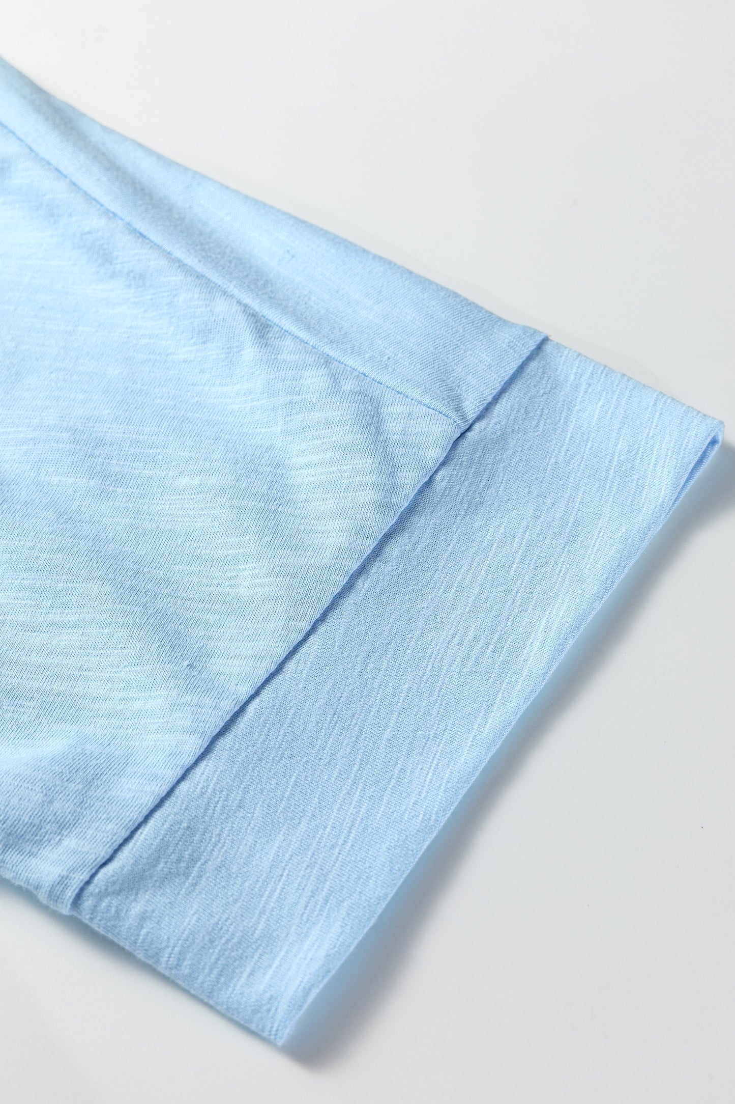 Light Blue Flower Patched Exposed Seam Bracelet Sleeve Oversized T Shirt