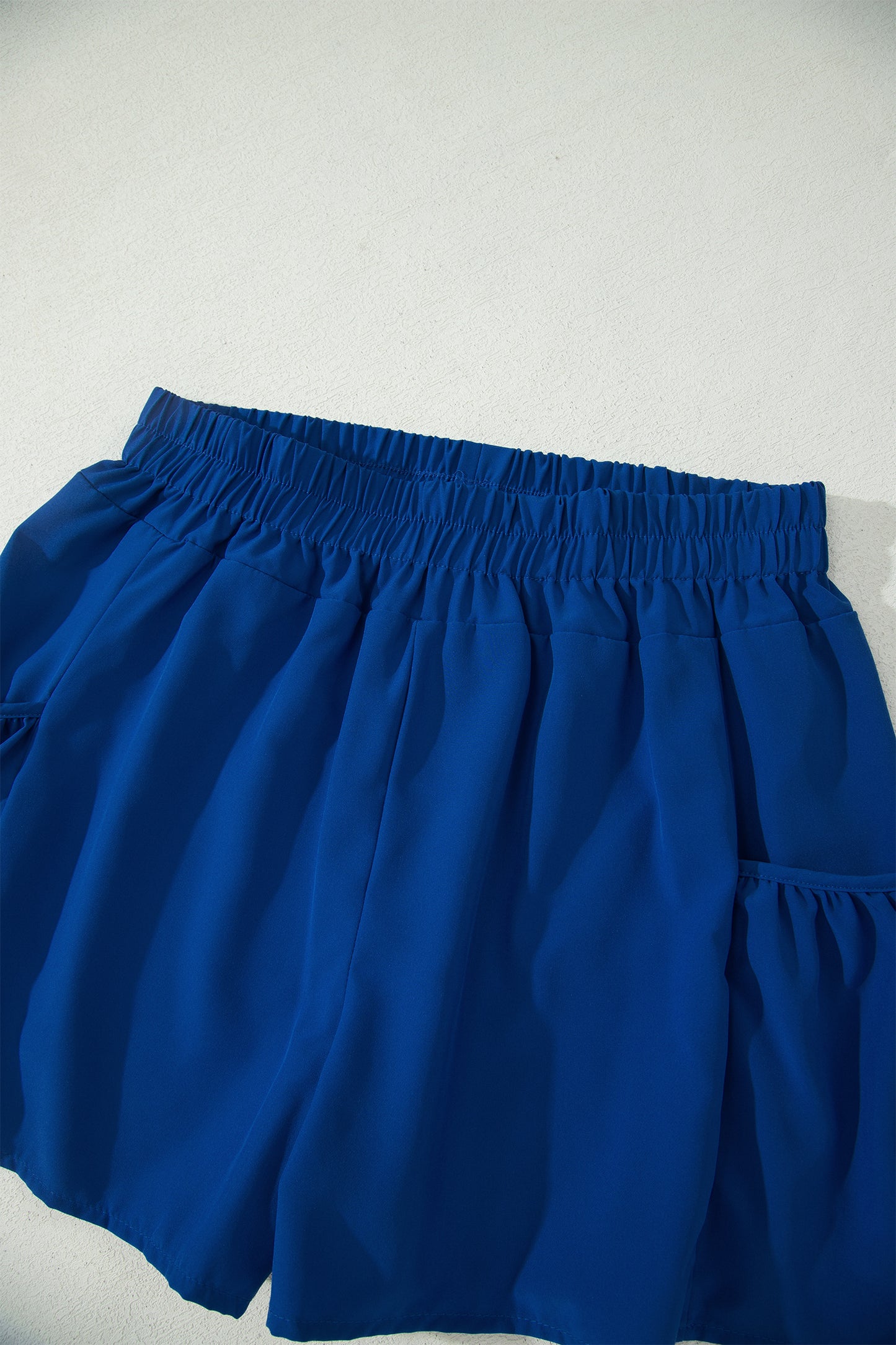 Dark Blue Ribbed Slim Tank Pocketed Wide Leg Shorts Set