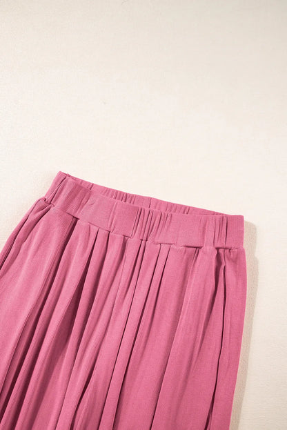 Pink Textured Sleeveless Crop Top and Wide Leg Pants Outfit - Chic Meadow Boutique 