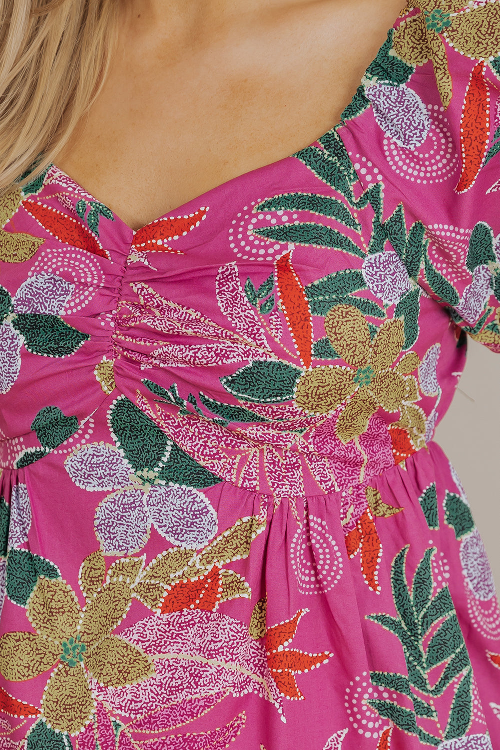 Purple Floral Print Sweetheart Neck Flutter Sleeve Blouse