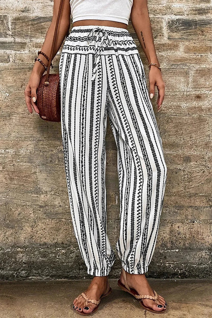 Black Stripe Boho Striped Print Casual Pants - Chic Meadow Boutique 