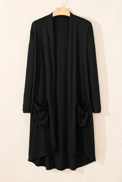 Black Solid Color Open Front Cardigan with Pocket - Chic Meadow Boutique 