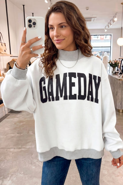 Light Grey High Neck GAMEDAY/ FOOTBALL Double Side Printed Reversible Sweatshirt