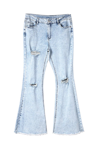 Sky Blue Distressed Acid Wash Flare Jeans - Chic Meadow Boutique 