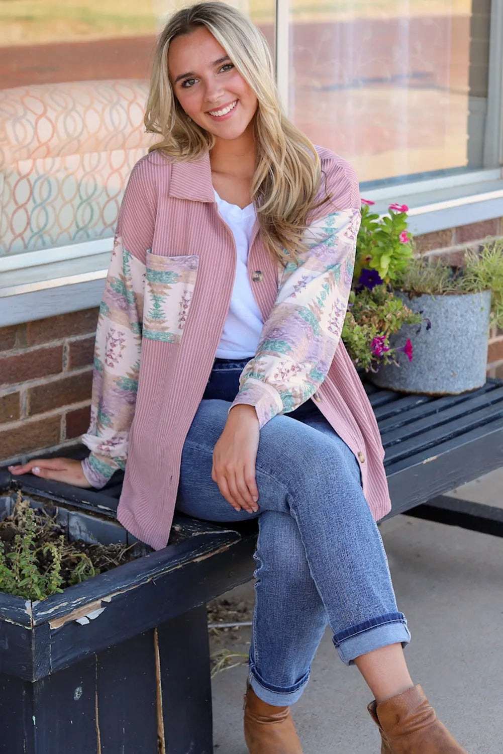 Pink Toltec Corduroy Contrast Shacket - Chic Meadow Boutique 