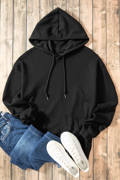 Black Fleece Lined Kangaroo Pocket Drawstring Chunky Hoodie - Chic Meadow Boutique 