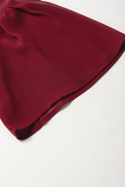 Red Dahlia Mesh Ruffled Sleeve Slim Fit V Neck Top