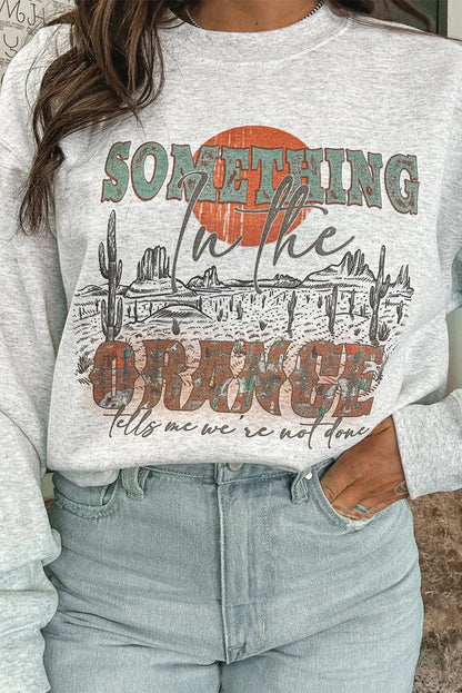 Gray SOMETHING ORANGE Graphic Relaxed Sweatshirt - Chic Meadow Boutique 