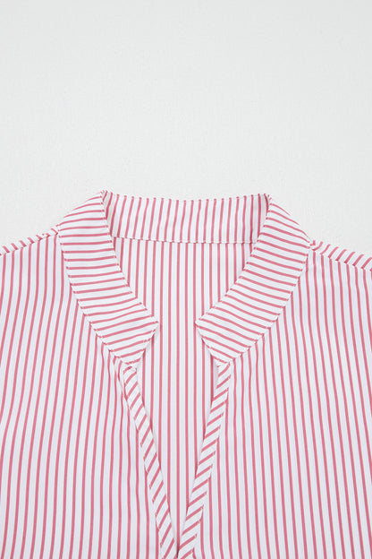 Red Stripe Plus Size Ruffled Hem Pinstriped Midi Dress