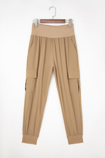 Camel Elastic High Waist Pocketed Cargo Jogger Pants