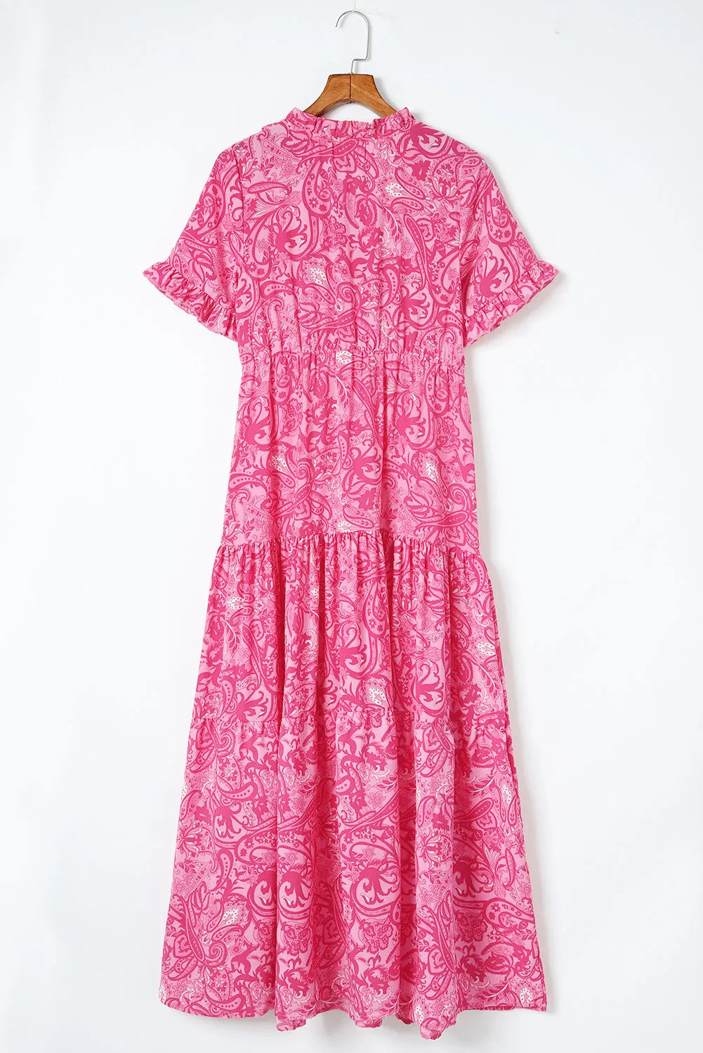 Pink Paisley Print Boho Holiday Ruffle Tiered Maxi Dress - Chic Meadow Boutique 