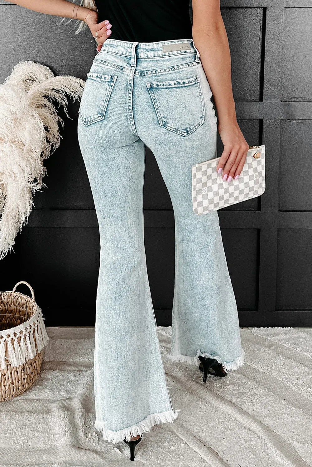 Sky Blue Distressed Acid Wash Flare Jeans - Chic Meadow Boutique 