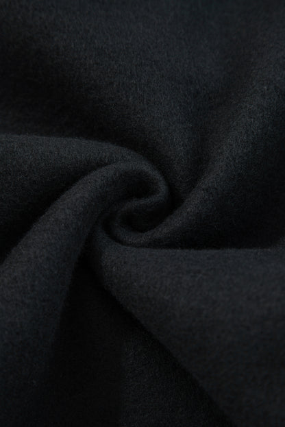 Black Fleece Lined Leopard Drawstring Elastic Waist Solid Pants