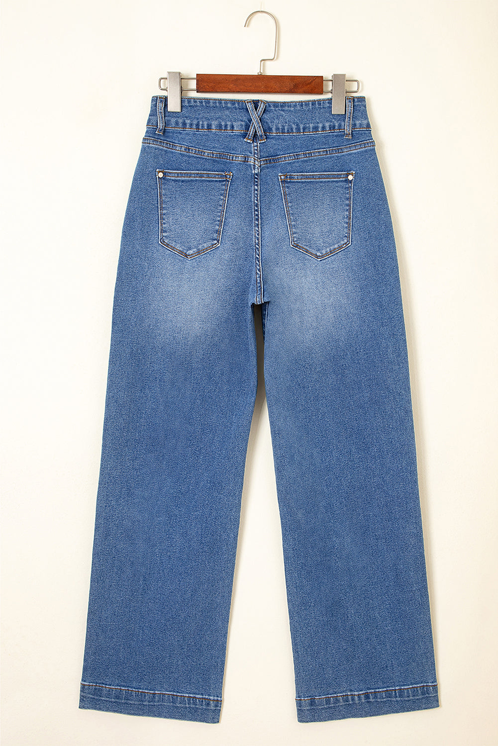 Sky Blue Double Button Zip Fly Straight Leg Jeans