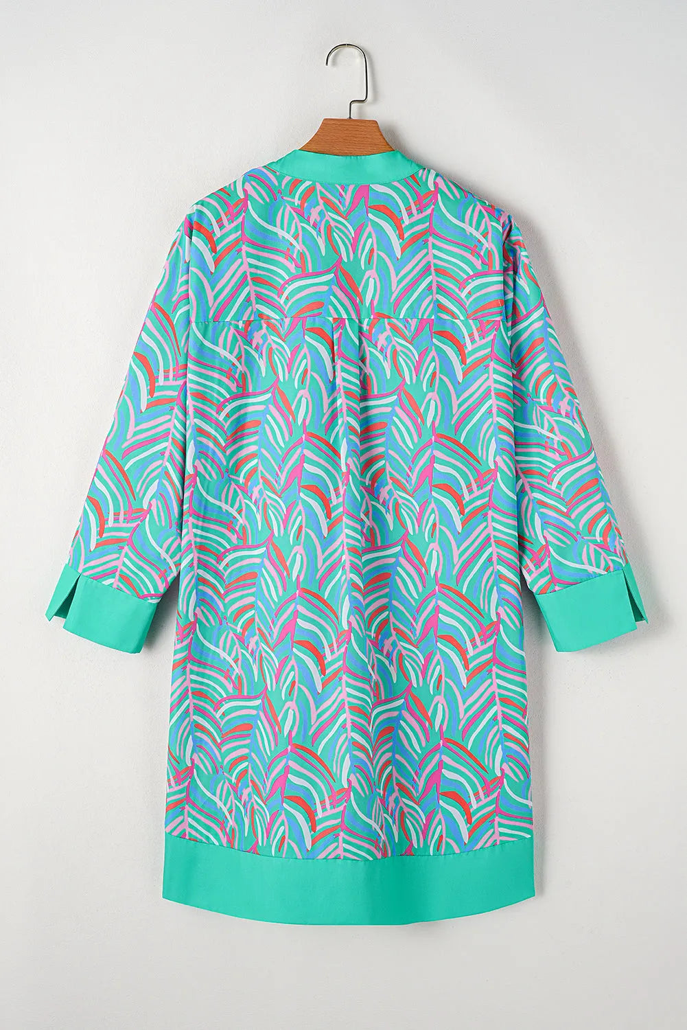 Green Plus Size Palm Pattern Long Sleeve Shift Dress - Chic Meadow Boutique 