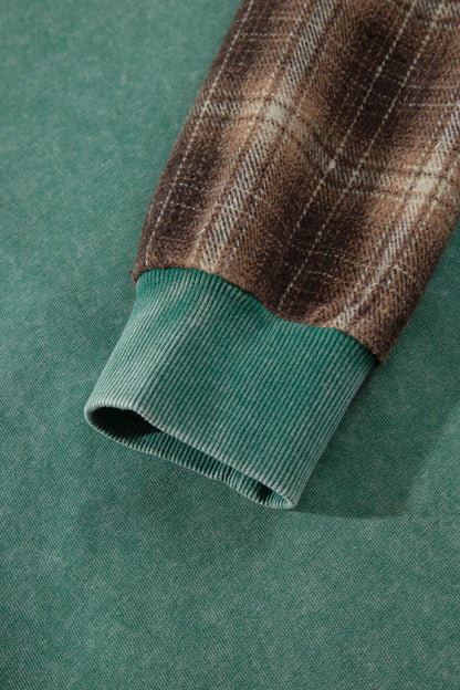 Smoke Green Plaid Colorblock Hoodie