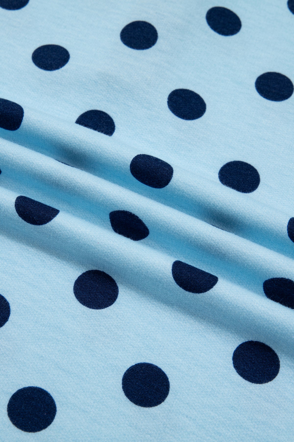 Sky Blue Polka Dot Drop Shoulder Polo Loose Pullover Patch Pocket Casual Shorts Set