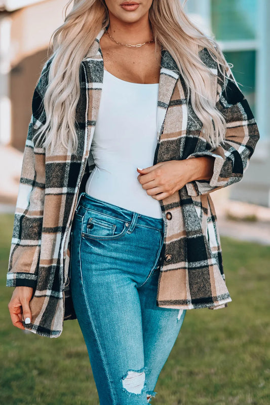 Plaid Print Buttoned Shirt Jacket - Chic Meadow Boutique 