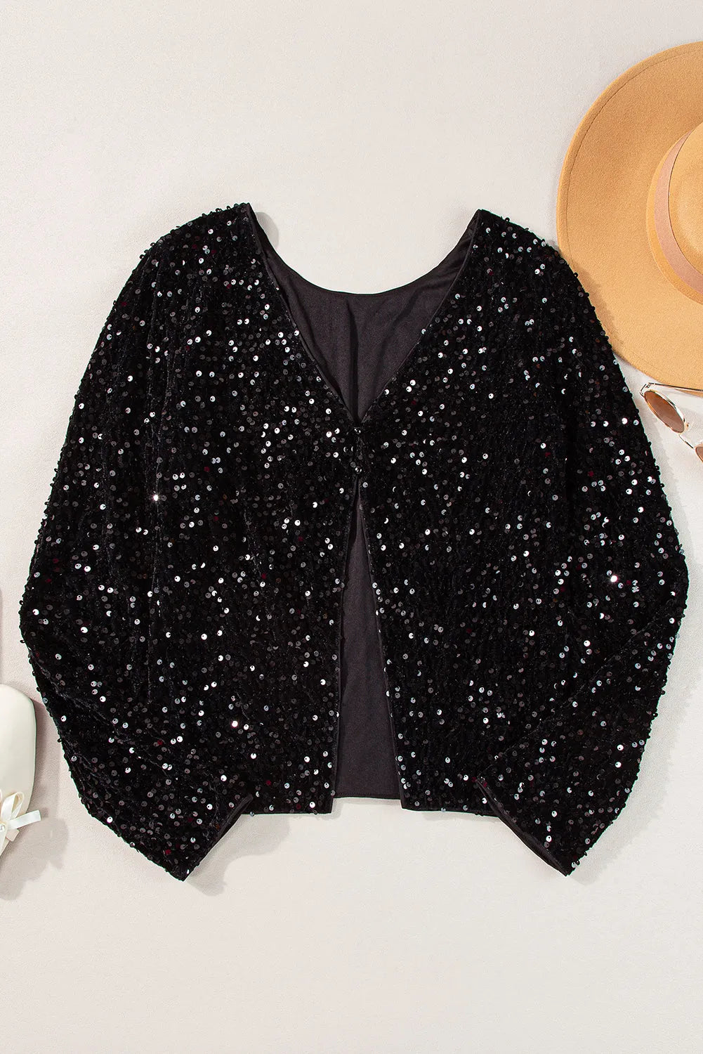 Black Sequin Long Sleeve Cutout Back Top - Chic Meadow Boutique 