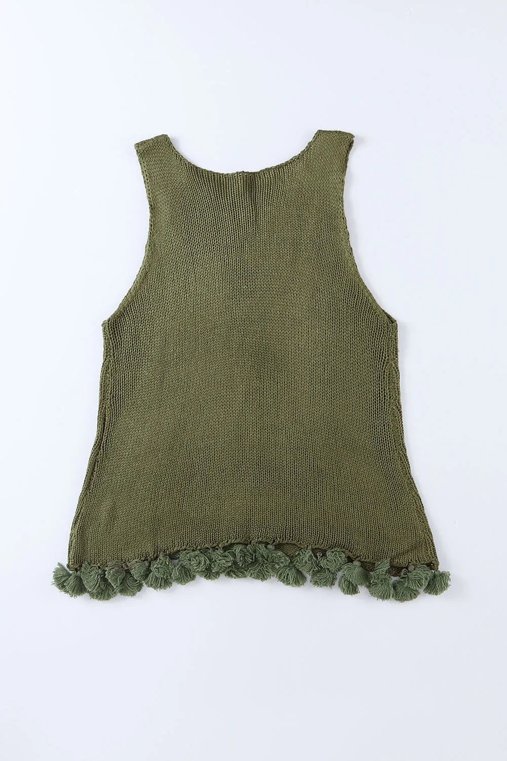 Green Tasseled Crochet Hollow-out Knit Tank - Chic Meadow Boutique 